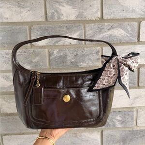 Coach Ergo Patent Leather Hobo Bag Women’s Shoulder Brown Y2K Vintage